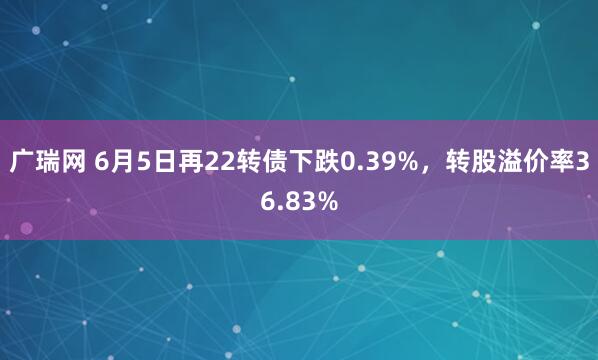 广瑞网 6月5日再22转债下跌0.39%,转股溢价率36.83%